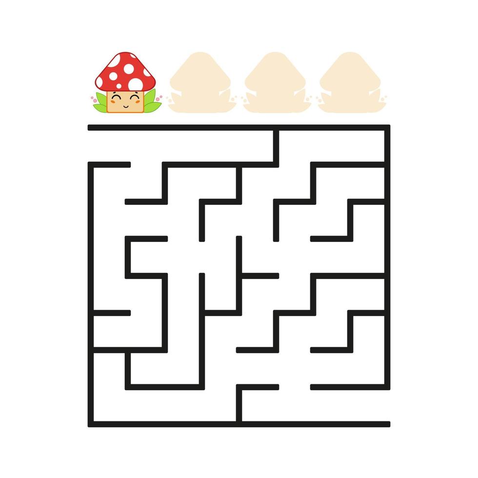 A colored square labyrinth with an entrance and an exit. Difficulty level. Lovely toon. Simple flat vector illustration isolated on white background.