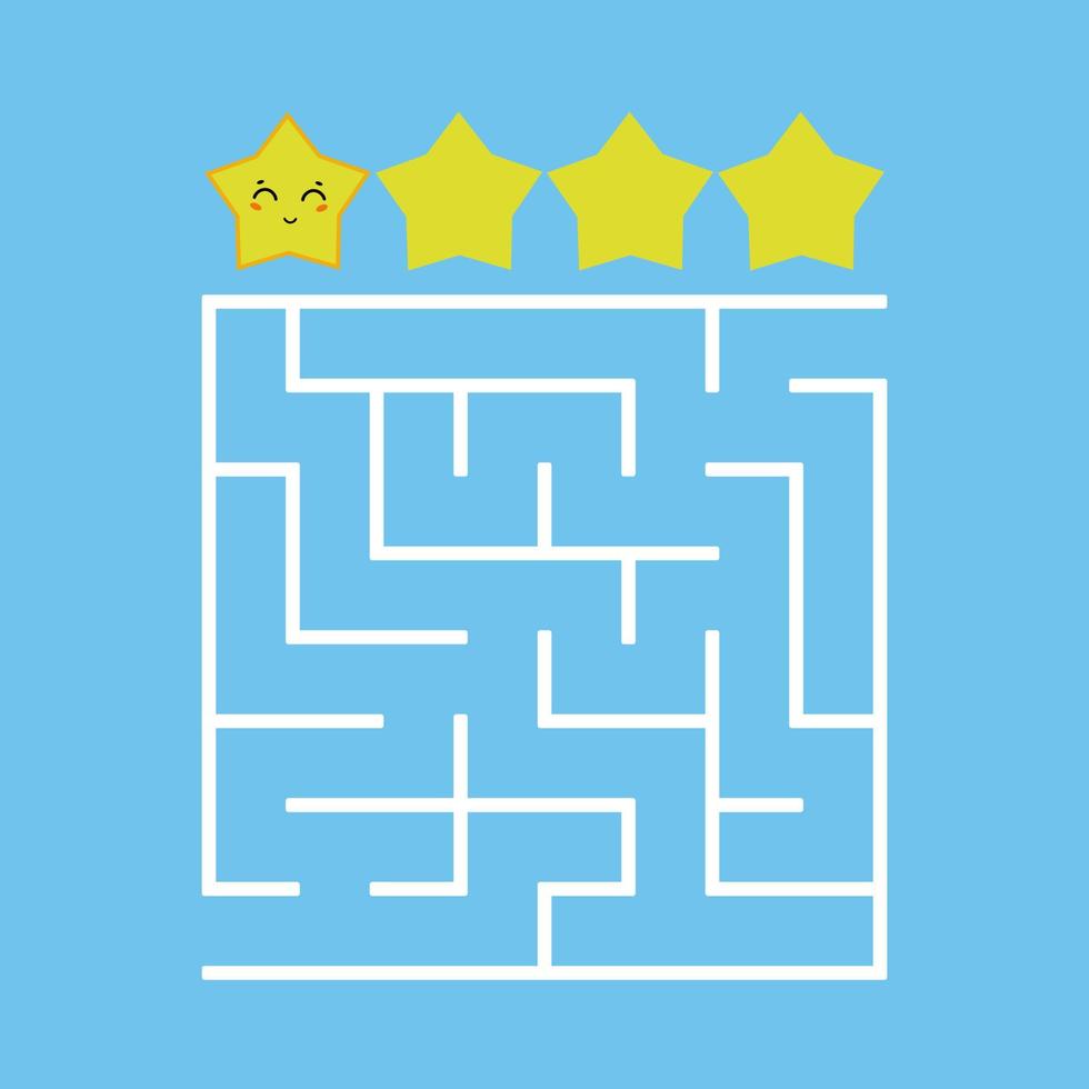 A colored square labyrinth with an entrance and an exit. Difficulty level. Lovely toon. Simple flat vector illustration isolated on white background.