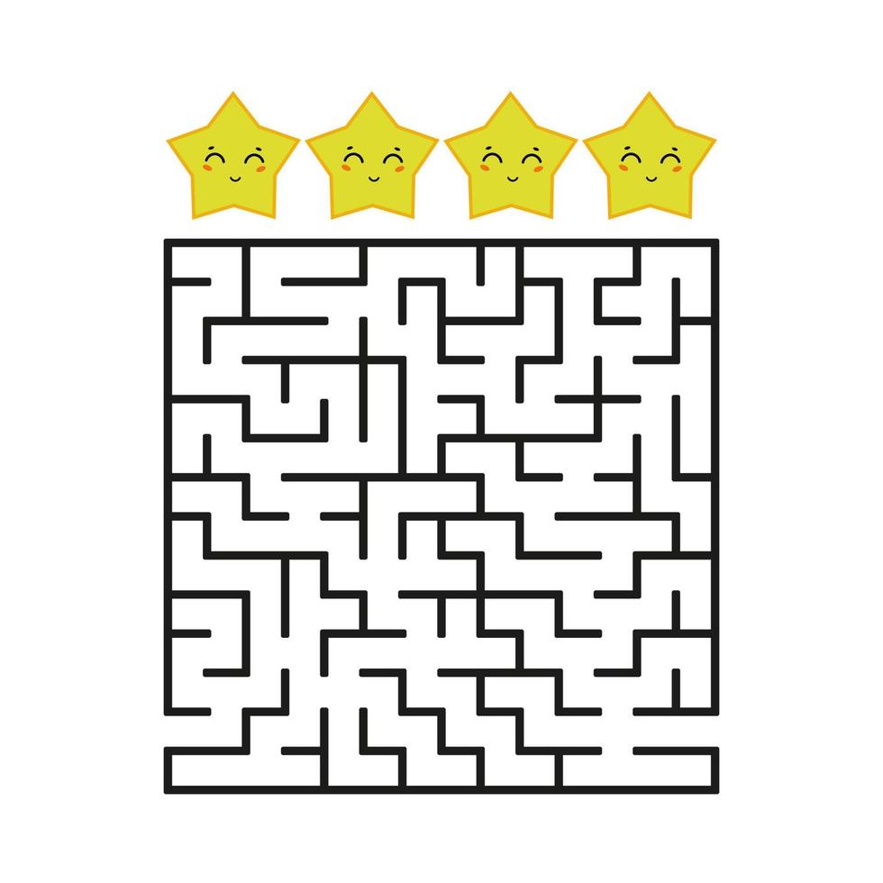 A colored square labyrinth with an entrance and an exit. Difficulty level. Lovely toon. Simple flat vector illustration isolated on white background.
