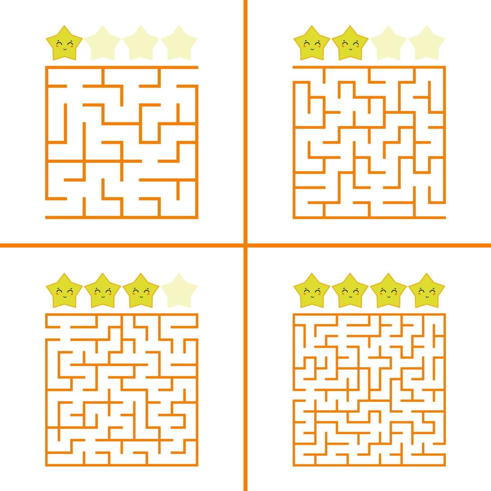 Set of colored square mazes for children. A puzzle game. Simple flat vector illustration isolated on white background.