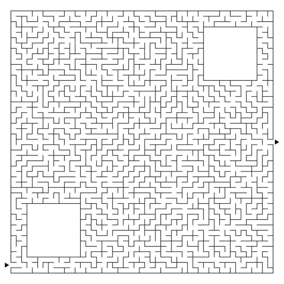 Abstract complex square maze with entrance and exit. An interesting game for children and adults. Vector illustration isolated on white background. With a place for your drawings.