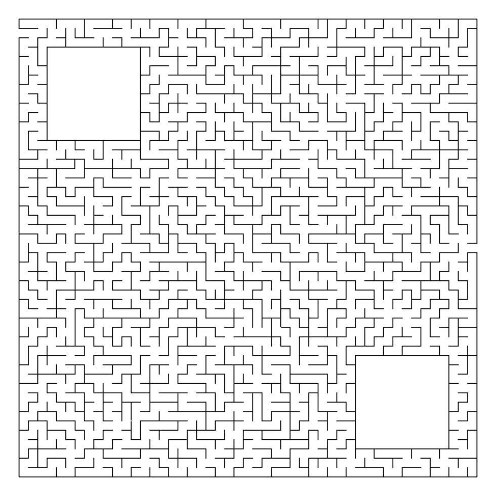 Abstract complex square maze with entrance and exit. An interesting game for children and adults. Vector illustration isolated on white background. With a place for your drawings.