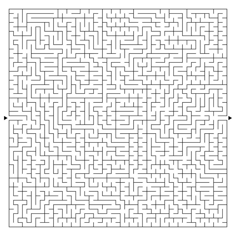 Abstract complex square maze with entrance and exit. An interesting game for children and adults. A mysterious puzzle. Vector illustration isolated on white background.