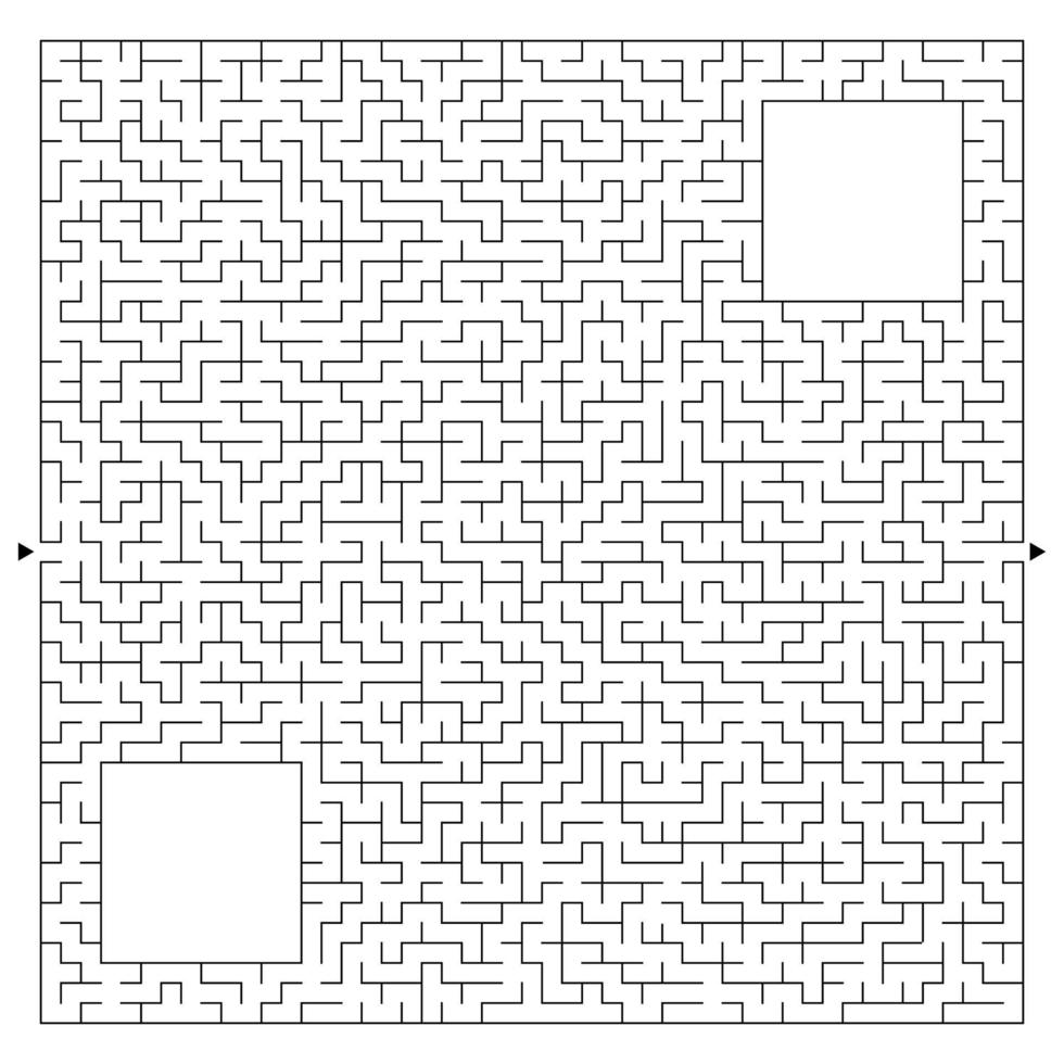 Abstract complex square maze with entrance and exit. An interesting game for children and adults. Vector illustration isolated on white background. With a place for your drawings.