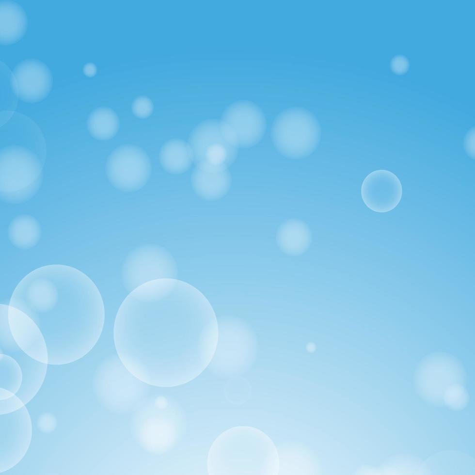 Light blue abstract background with a bokeh in the form of circles. Underwater world with air bubbles. Vector illustration.