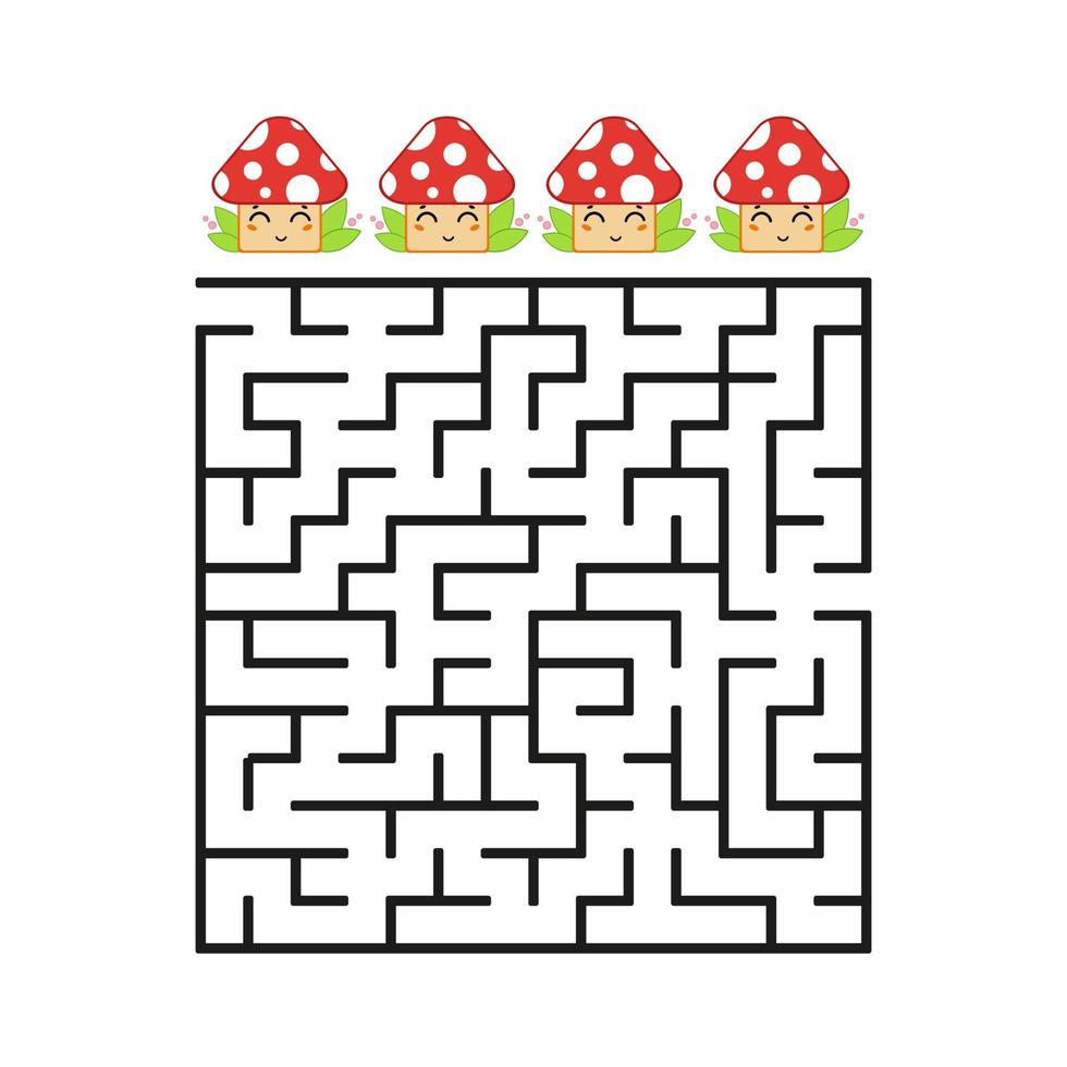 A colored square labyrinth with an entrance and an exit. Difficulty level. Lovely toon. Simple flat vector illustration isolated on white background.