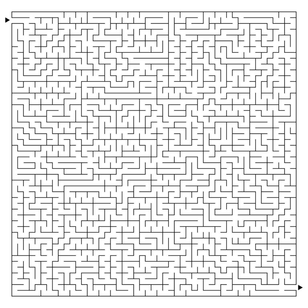 Abstract complex square maze with entrance and exit. An interesting game for children and adults. A mysterious puzzle. Vector illustration isolated on white background.