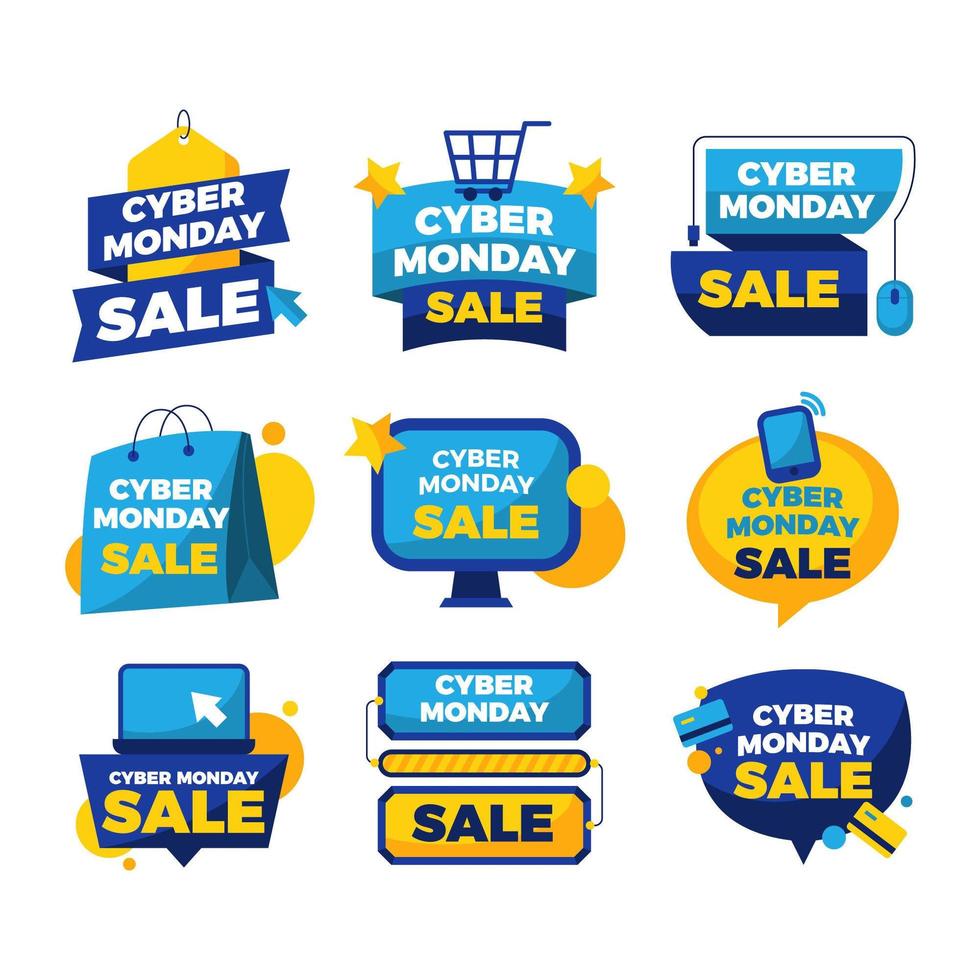 insignia de etiqueta de compras en línea de cyber monday vector