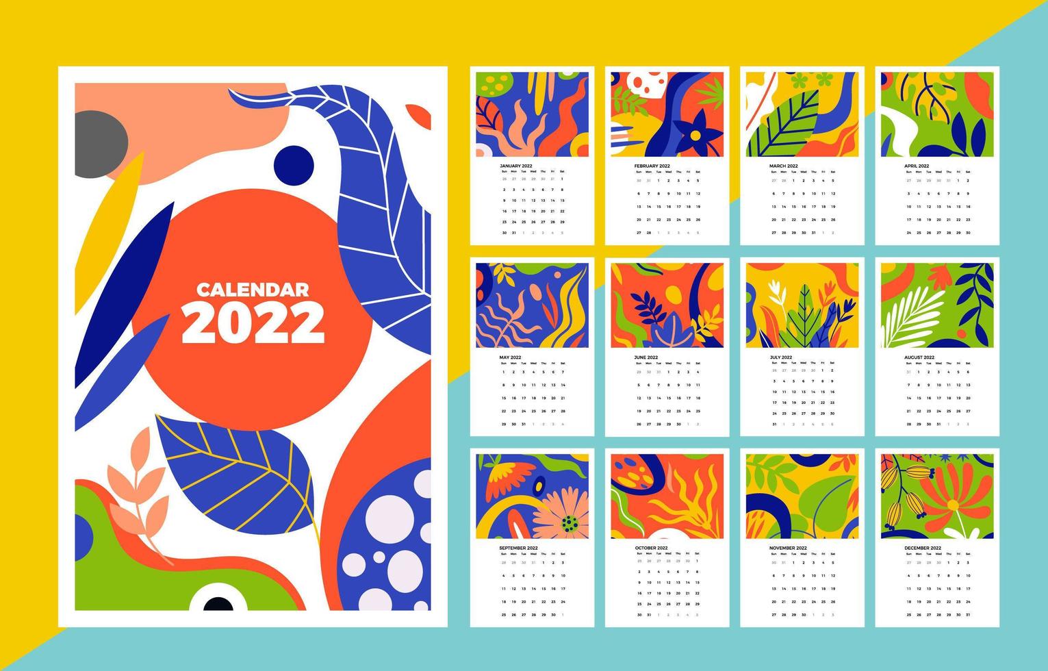 calendario de mesa floral 2022 vector