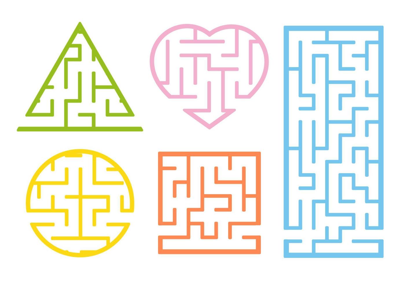 A set of mazes. Cartoon style. Visual worksheets. Activity page. Game for kids. Puzzle for children. Maze conundrum. Color vector illustration.