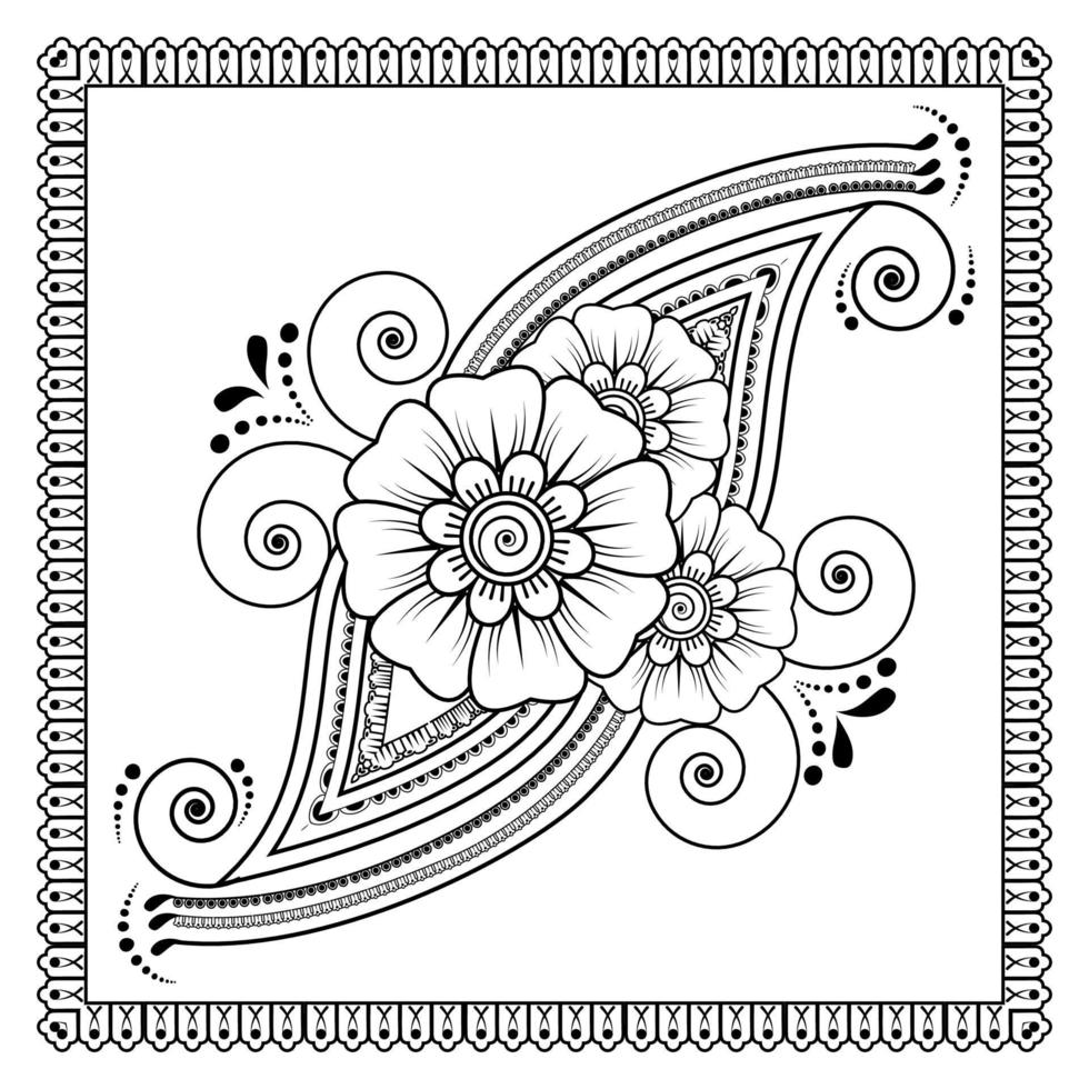 mehndi flower decorative ornament in ethnic oriental style, doodle ornament, outline hand draw. coloring book page. vector
