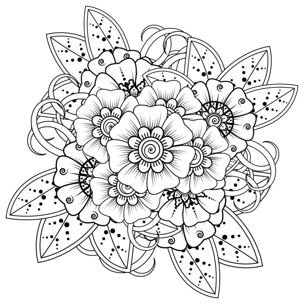 mehndi flower decorative ornament in ethnic oriental style, doodle ornament, outline hand draw. coloring book page. vector