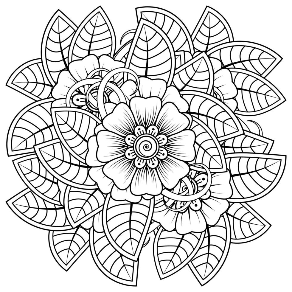 adorno decorativo de flores mehndi en estilo étnico oriental, adorno de doodle, dibujo a mano de contorno. página de libro para colorear. vector