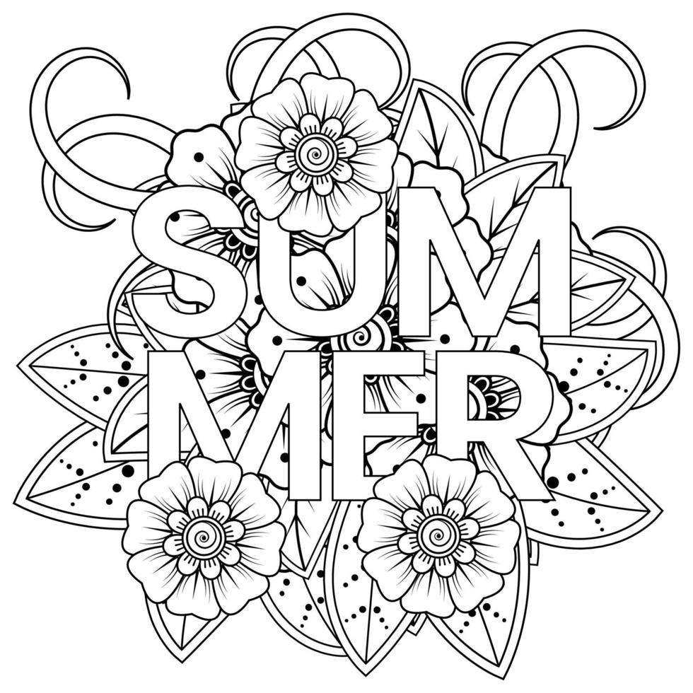 Hello Summer banner template with mehndi flower vector