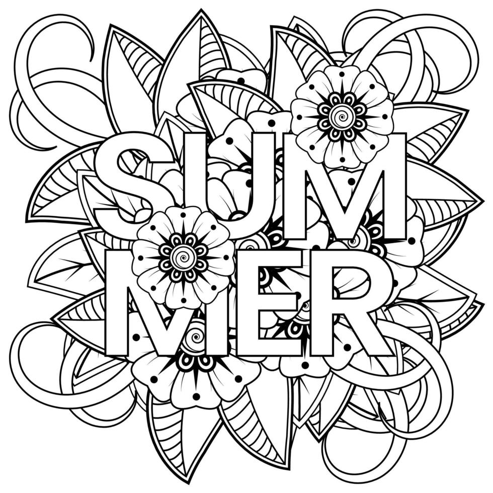 Hello Summer banner template with mehndi flower vector