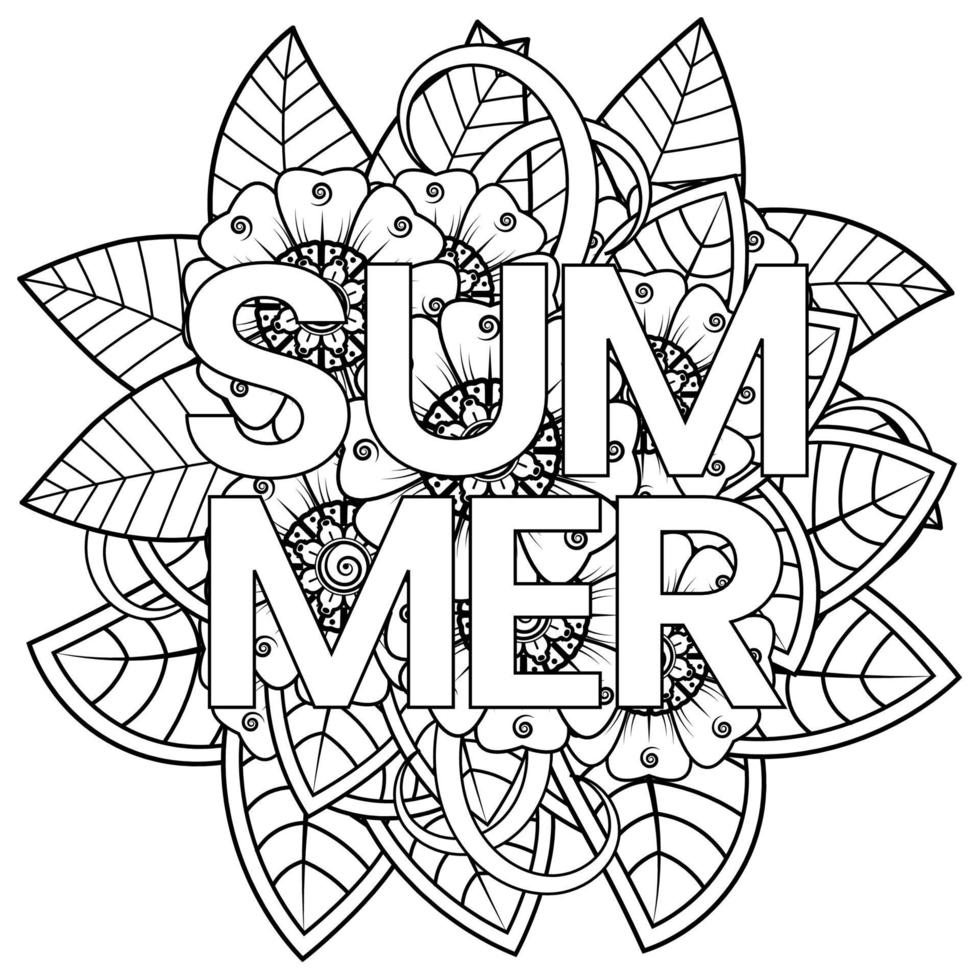 Hello Summer banner template with mehndi flower vector