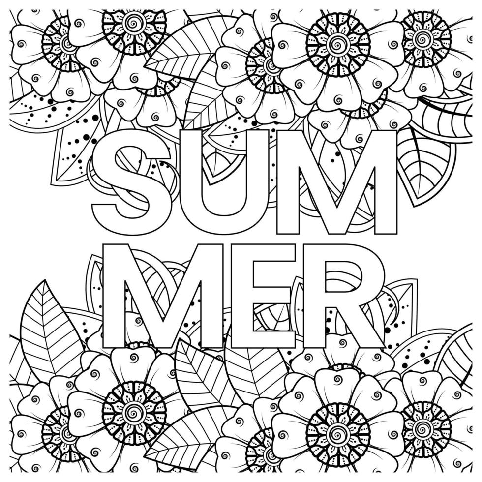 Hello Summer banner template with mehndi flower vector