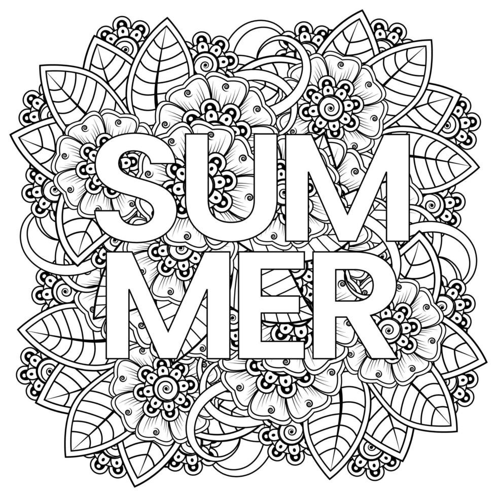 Hello Summer banner template with mehndi flower vector