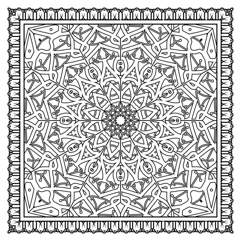 Outline square flower pattern in mehndi style for coloring book page vector