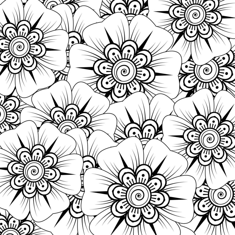 Outline square flower pattern in mehndi style for coloring book page vector