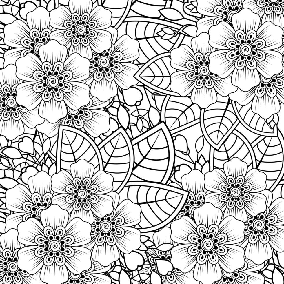 Outline square flower pattern in mehndi style for coloring book page vector