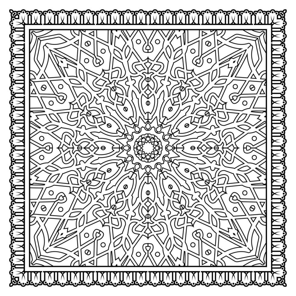 Outline square flower pattern in mehndi style for coloring book page ...