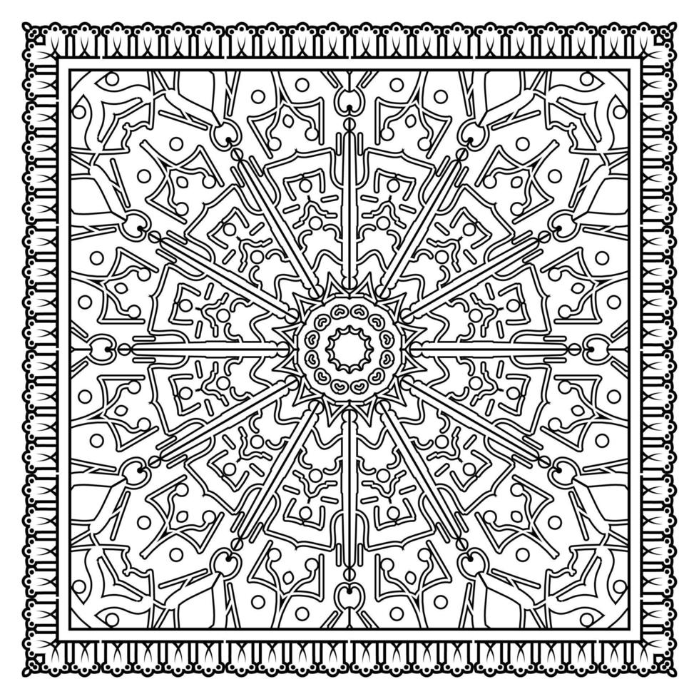 Outline square flower pattern in mehndi style for coloring book page vector