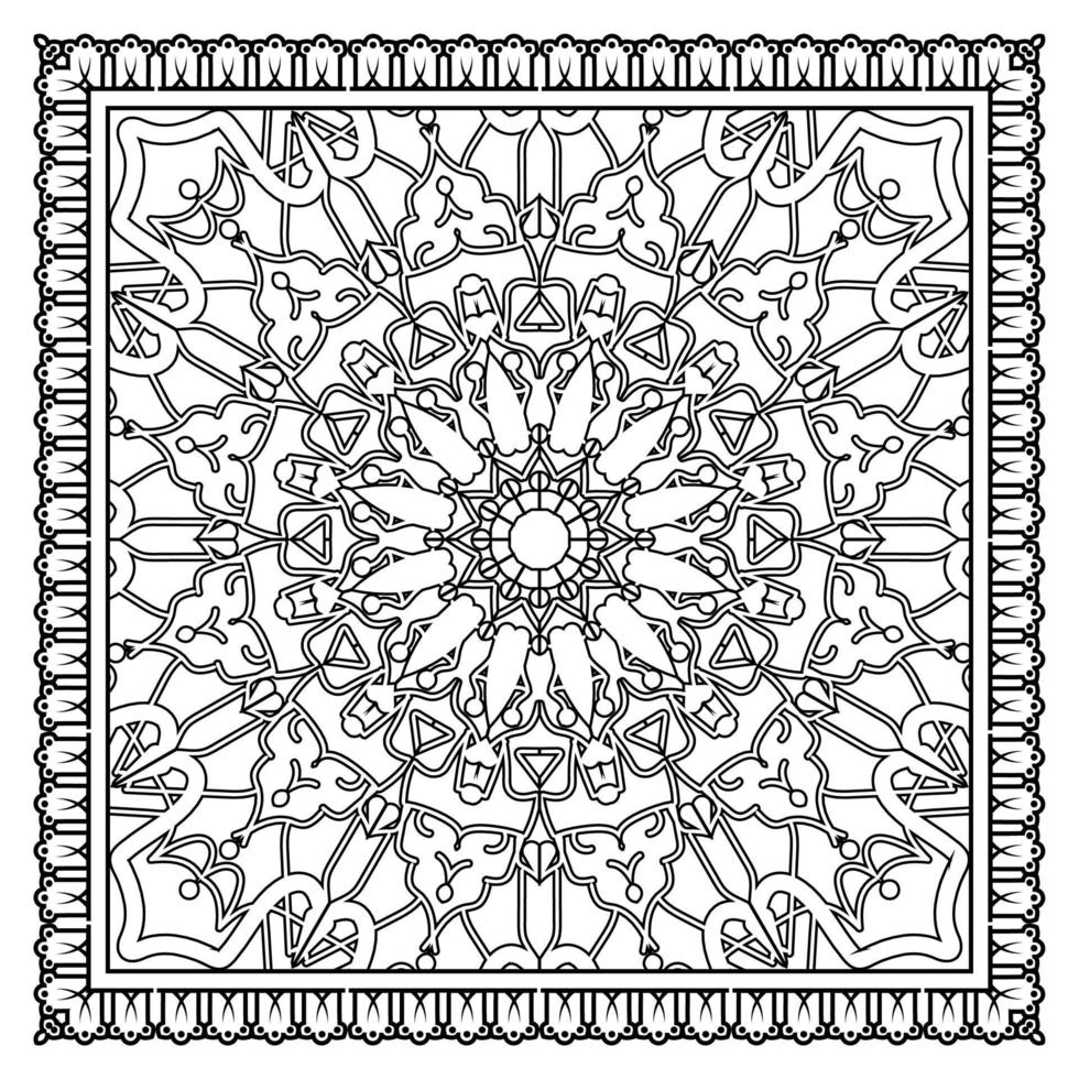 Outline square flower pattern in mehndi style for coloring book page vector