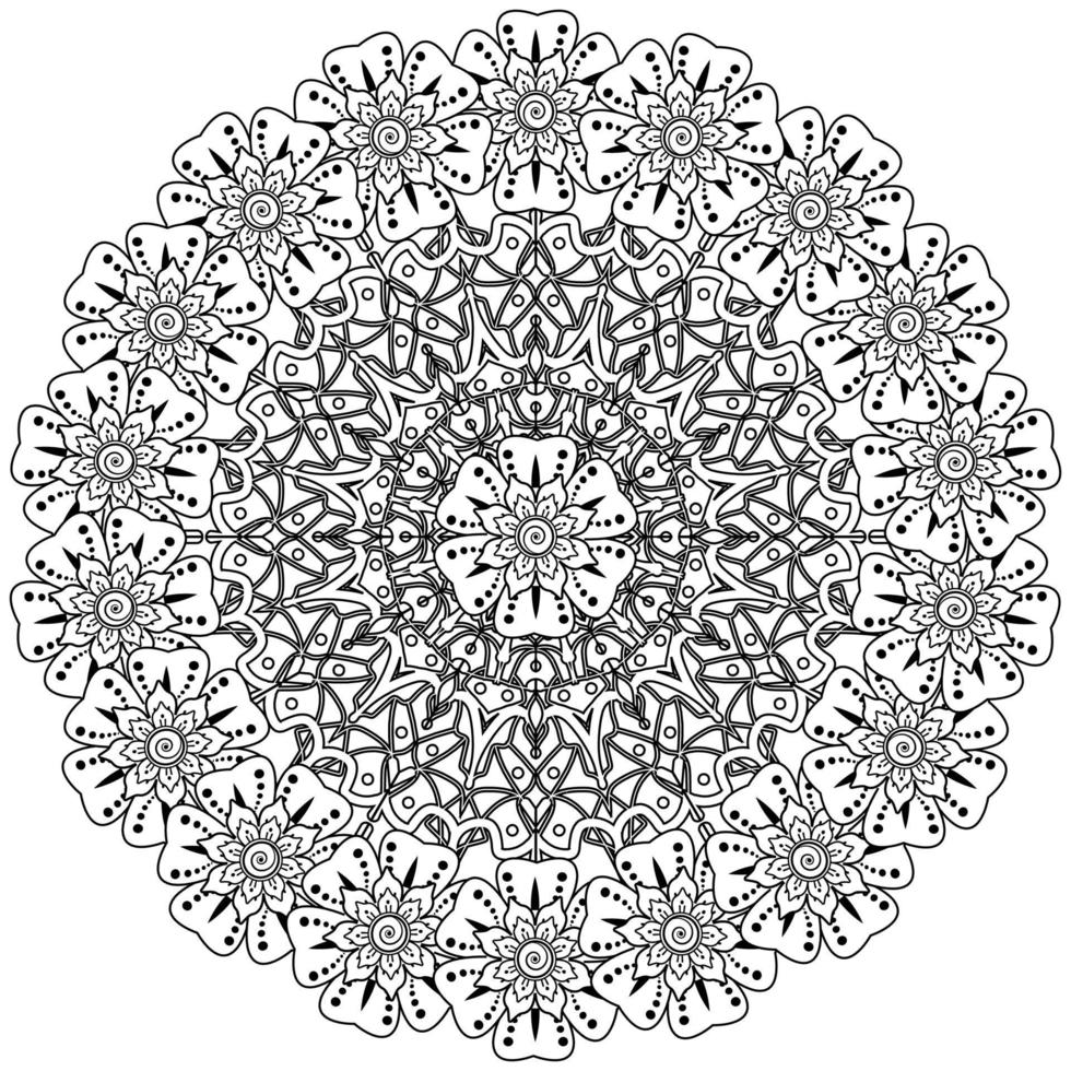 Circular pattern in the form of mandala with flower for henna, mehndi, tattoo, decoration. vector