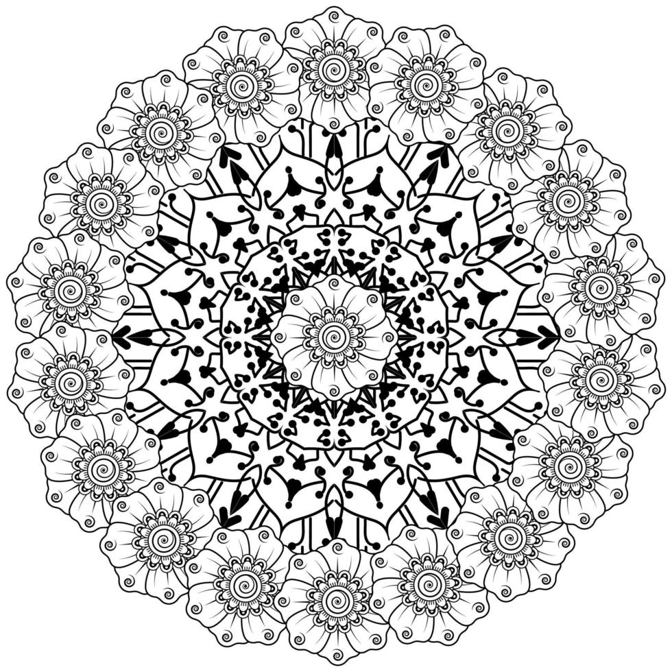 Circular pattern in the form of mandala with flower for henna, mehndi, tattoo, decoration. vector