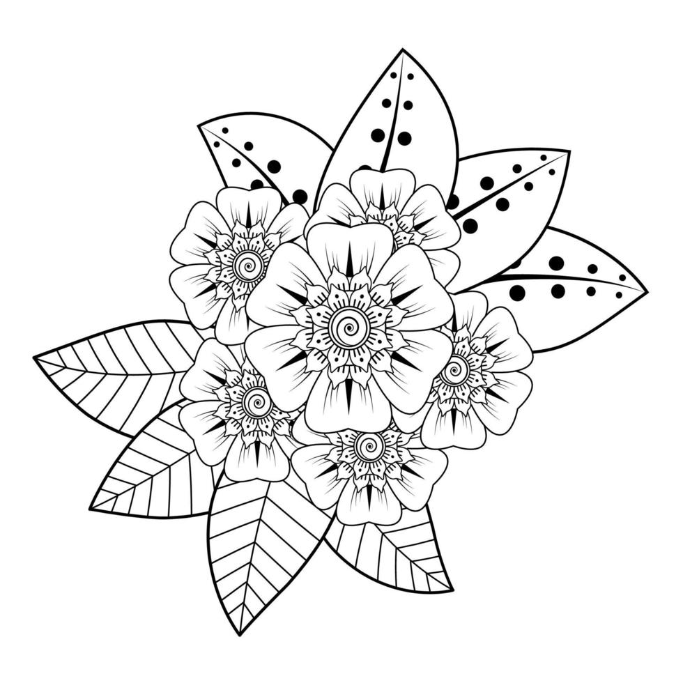 flor mehndi para henna, mehndi, tatuaje, decoración, página de libro para colorear. vector