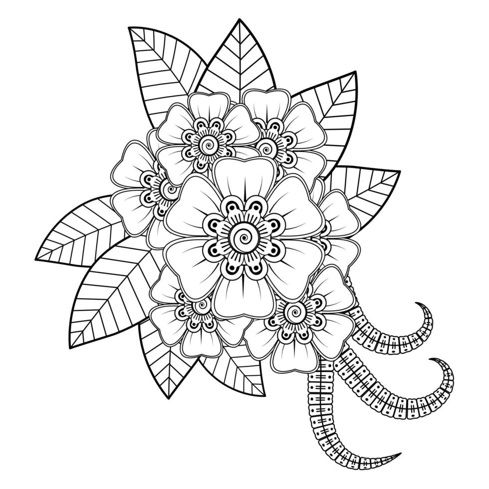 flor mehndi para henna, mehndi, tatuaje, decoración, página de libro para colorear. vector
