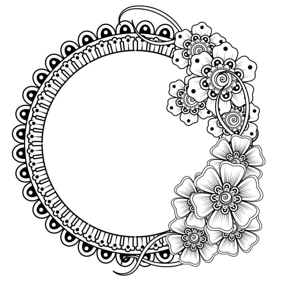 mehndi flower, decorative ornament in ethnic oriental style, doodle ornament, outline hand draw. coloring book page. vector