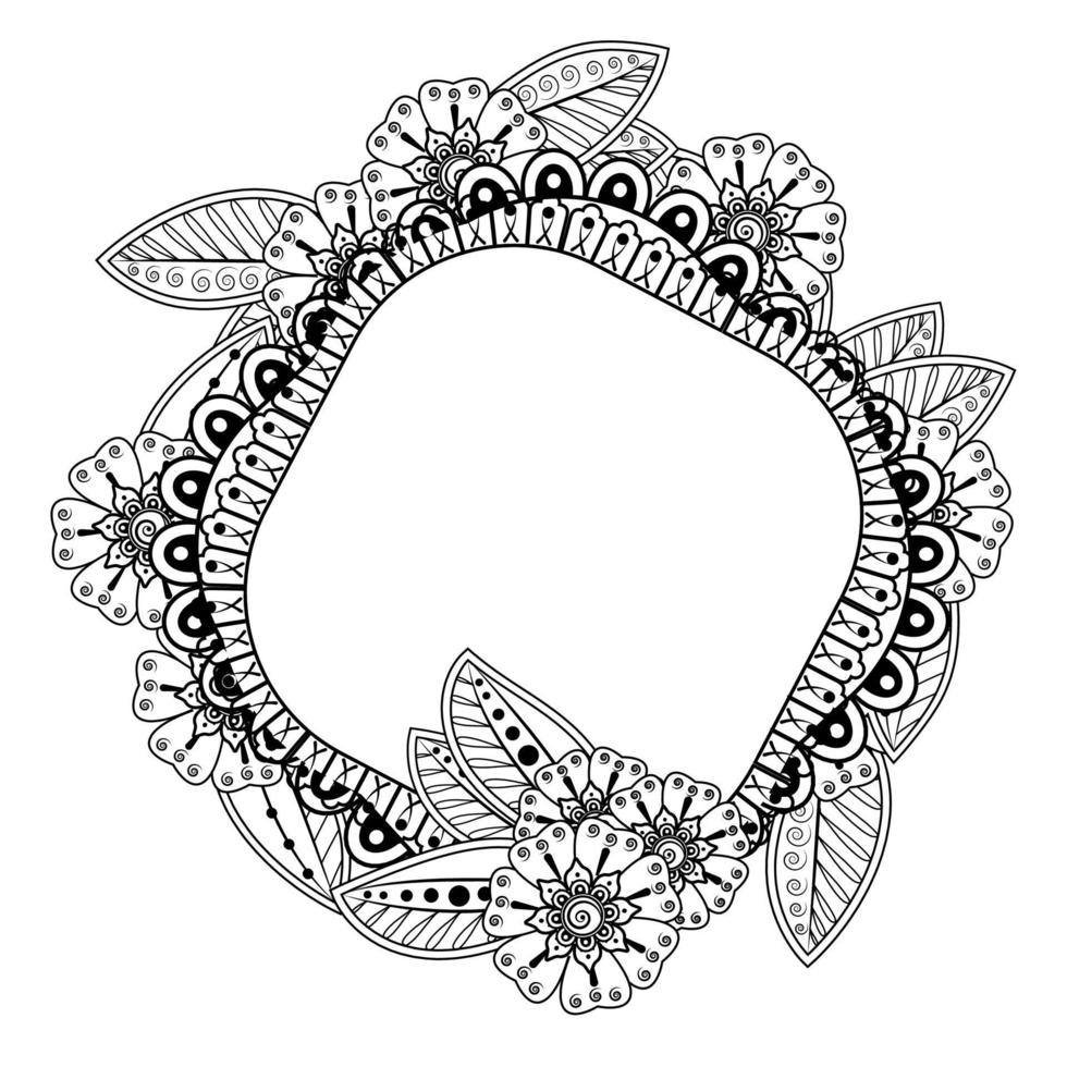 mehndi flower, decorative ornament in ethnic oriental style, doodle ornament, outline hand draw. coloring book page. vector