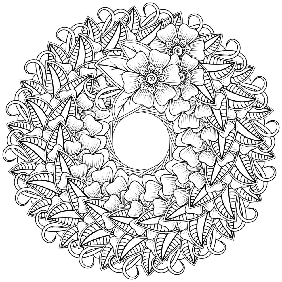 mehndi flower, decorative ornament in ethnic oriental style, doodle ornament, outline hand draw. coloring book page. vector