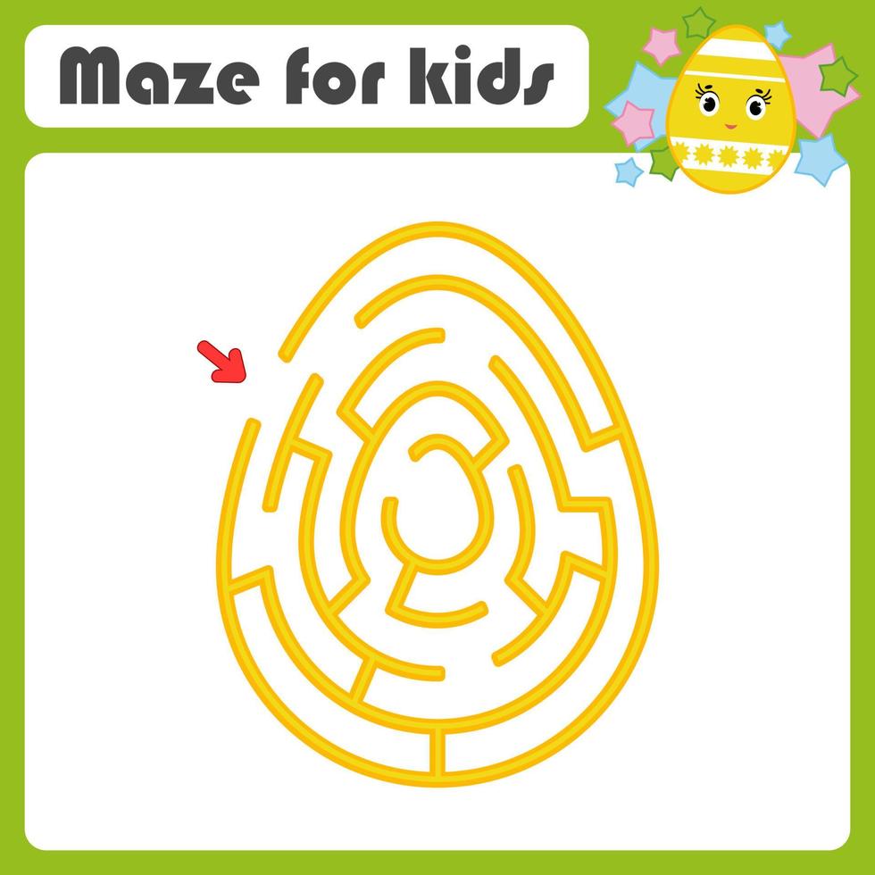 Color oval labyrinth. Kids worksheets. Activity page. Game puzzle for children. Cute egg, Easter, holiday. Maze conundrum. Vector illustration.