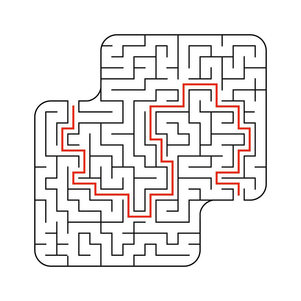 Abstract square maze. Game for kids. Puzzle for children. One entrance, one exit. Labyrinth conundrum. Flat vector illustration isolated on white background. With answer.