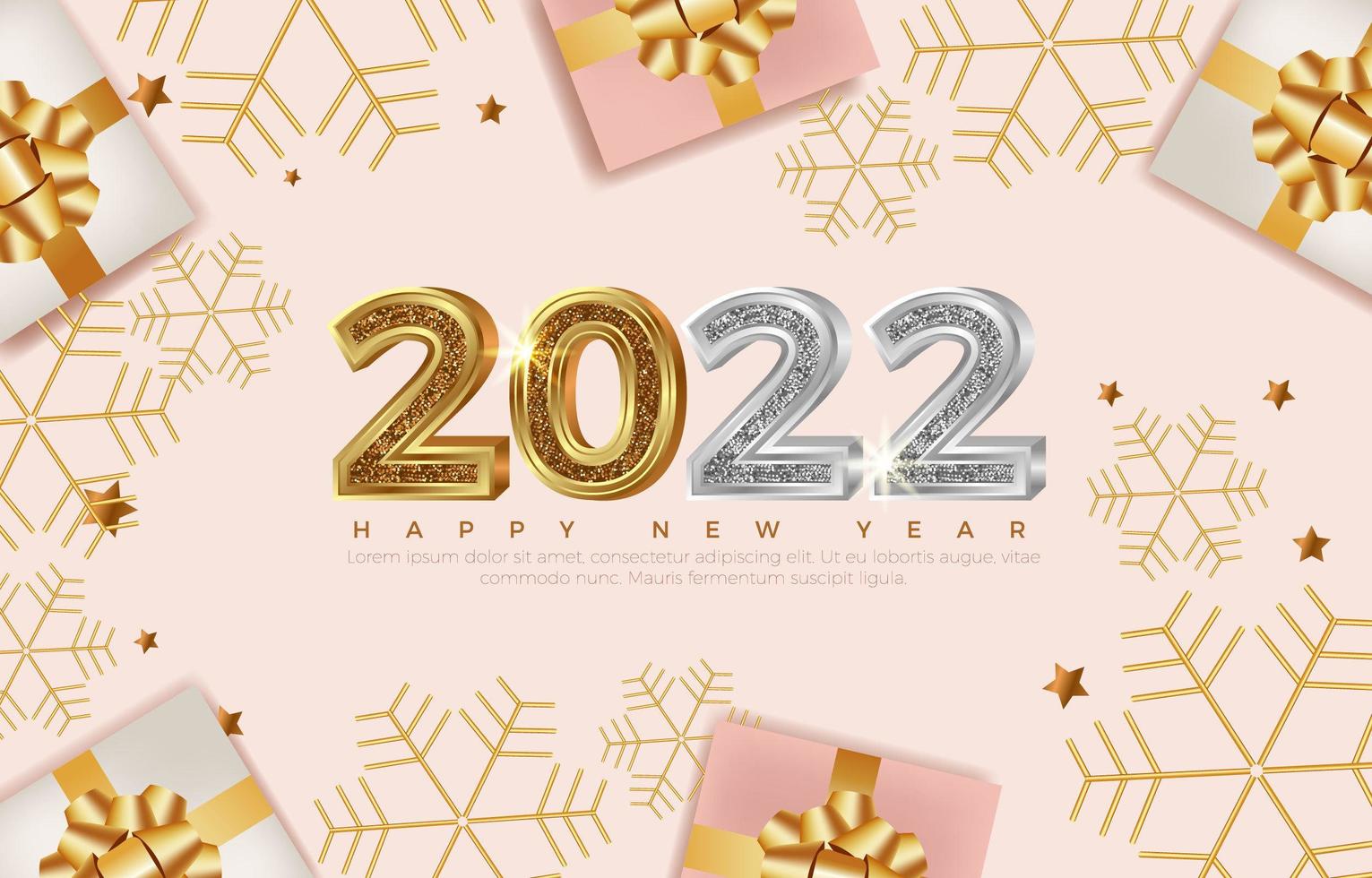 Elegant 2022 New Year Background with Golden Snowflakes vector