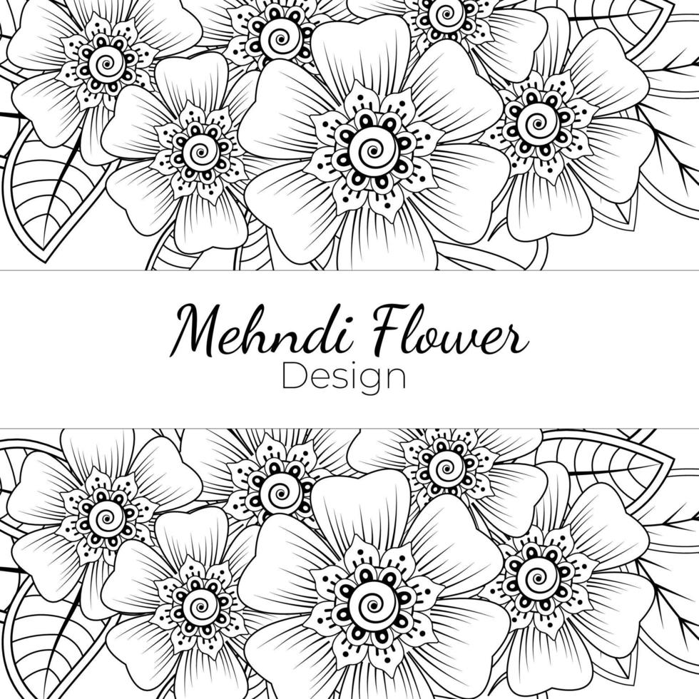 Esquema de patrón de flores cuadradas en estilo mehndi para colorear la página del libro vector