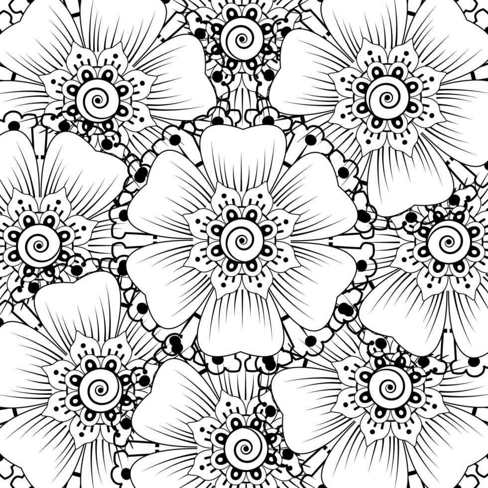 Outline square flower pattern in mehndi style for coloring book page vector