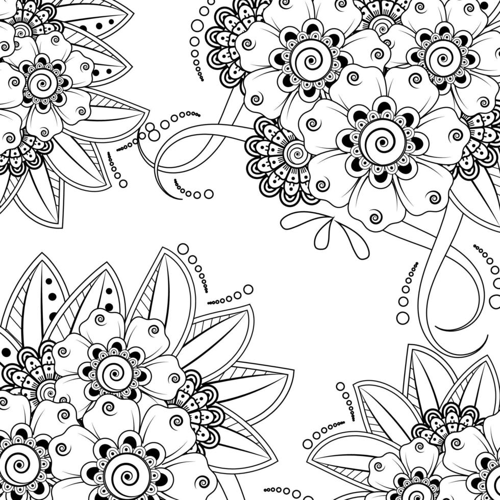 Outline square flower pattern in mehndi style for coloring book page vector