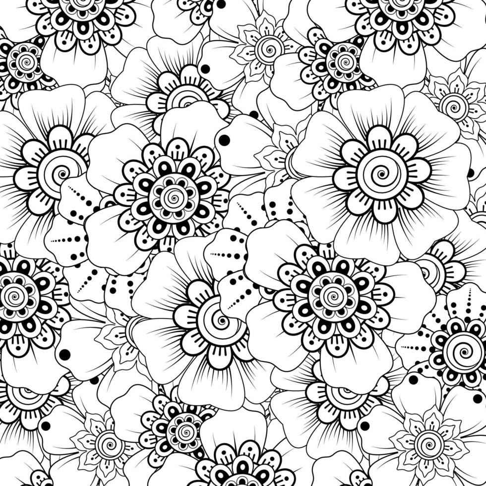 Outline square flower pattern in mehndi style for coloring book page vector