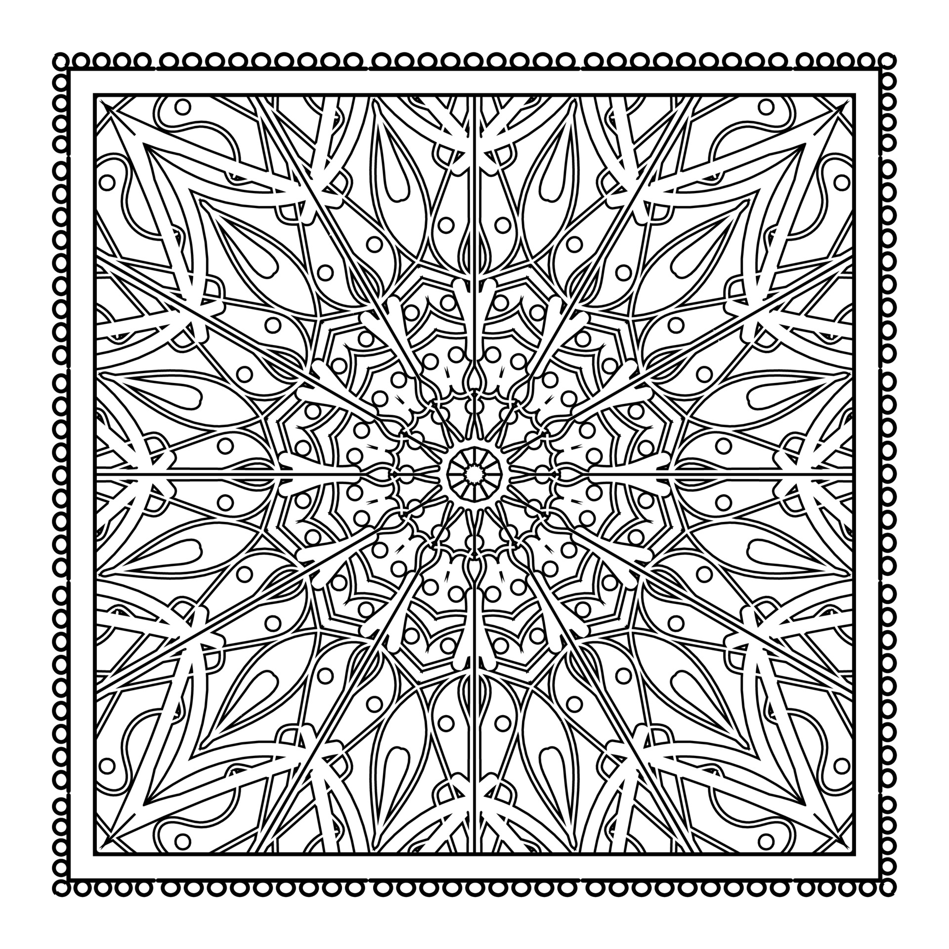 Outline square flower pattern in mehndi style for coloring book page ...