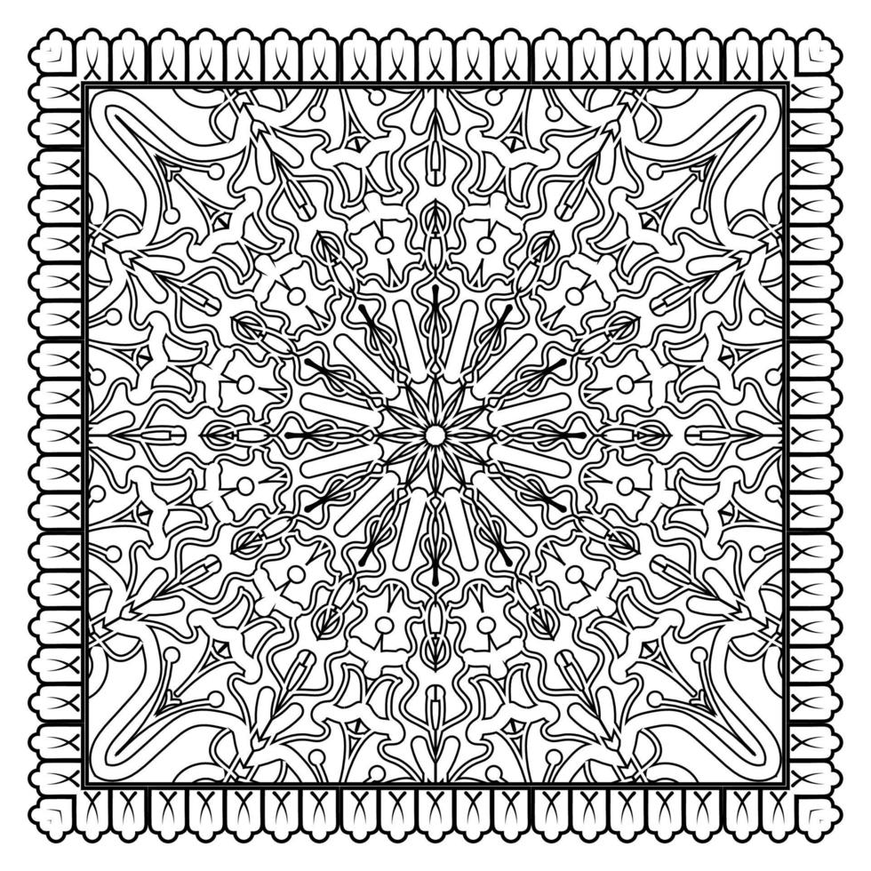 Outline square flower pattern in mehndi style for coloring book page vector