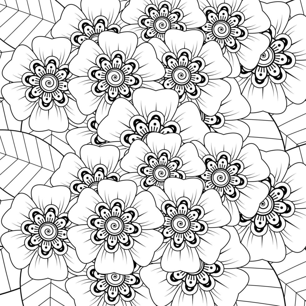 Outline square flower pattern in mehndi style for coloring book page vector