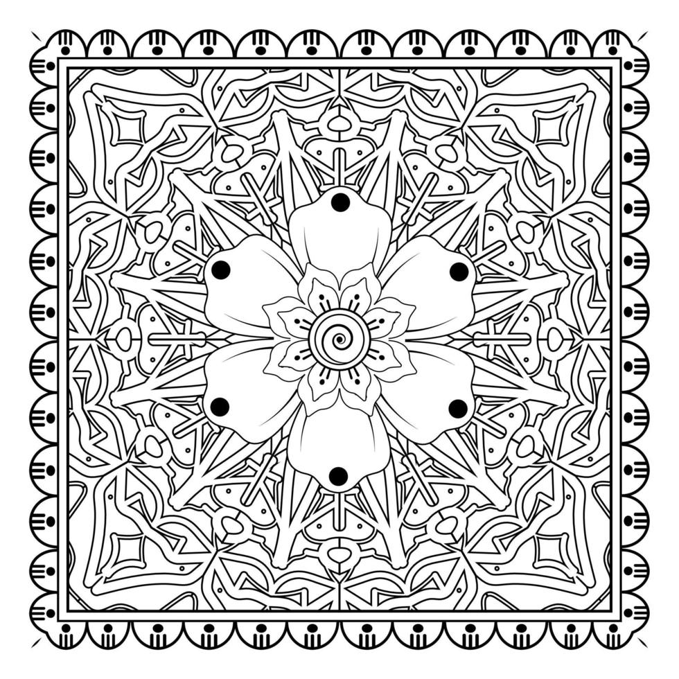 mehndi flower, decorative ornament in ethnic oriental style, doodle ornament, outline hand draw. coloring book page. vector
