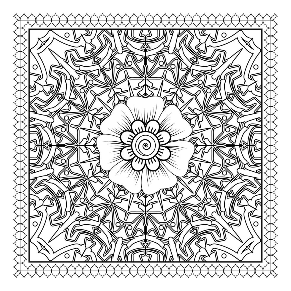 flor mehndi, adorno decorativo en estilo étnico oriental, adorno de doodle, dibujo a mano de contorno. página de libro para colorear. vector