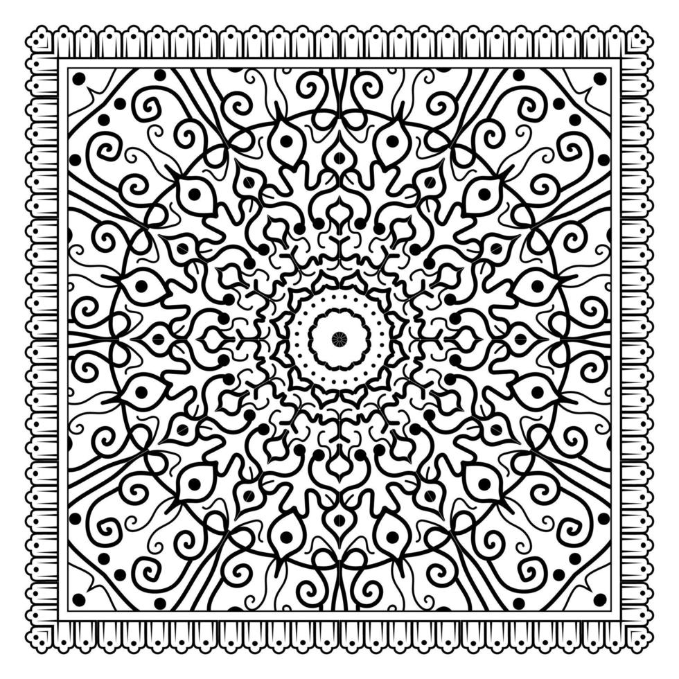 Esquema de patrón de flores cuadradas en estilo mehndi para colorear la página del libro vector