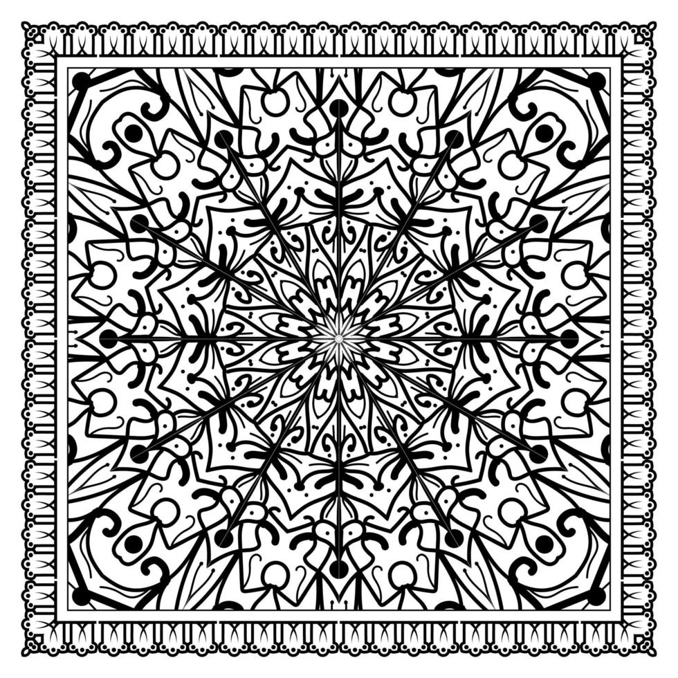 Outline square flower pattern in mehndi style for coloring book page vector