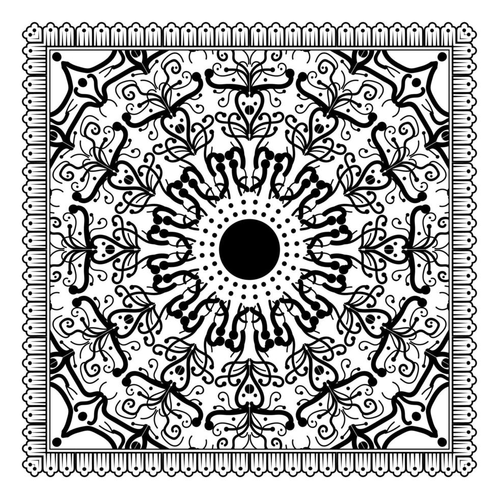 Outline square flower pattern in mehndi style for coloring book page vector